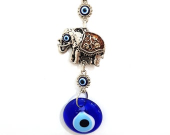 Glass Evil Eye Wall Hangings Elephant No: 40754 | Metal - Zamak | Protection | Housewarming Gift | Home Decor