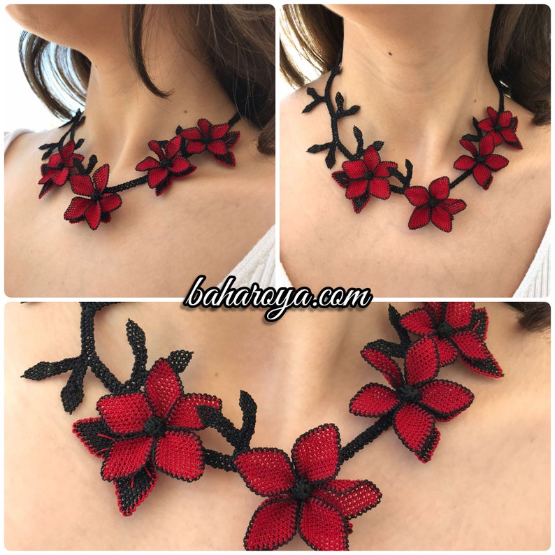 Turkish Oya Needle Lace Nurgül Necklace Red & Black by Bahar Etsy