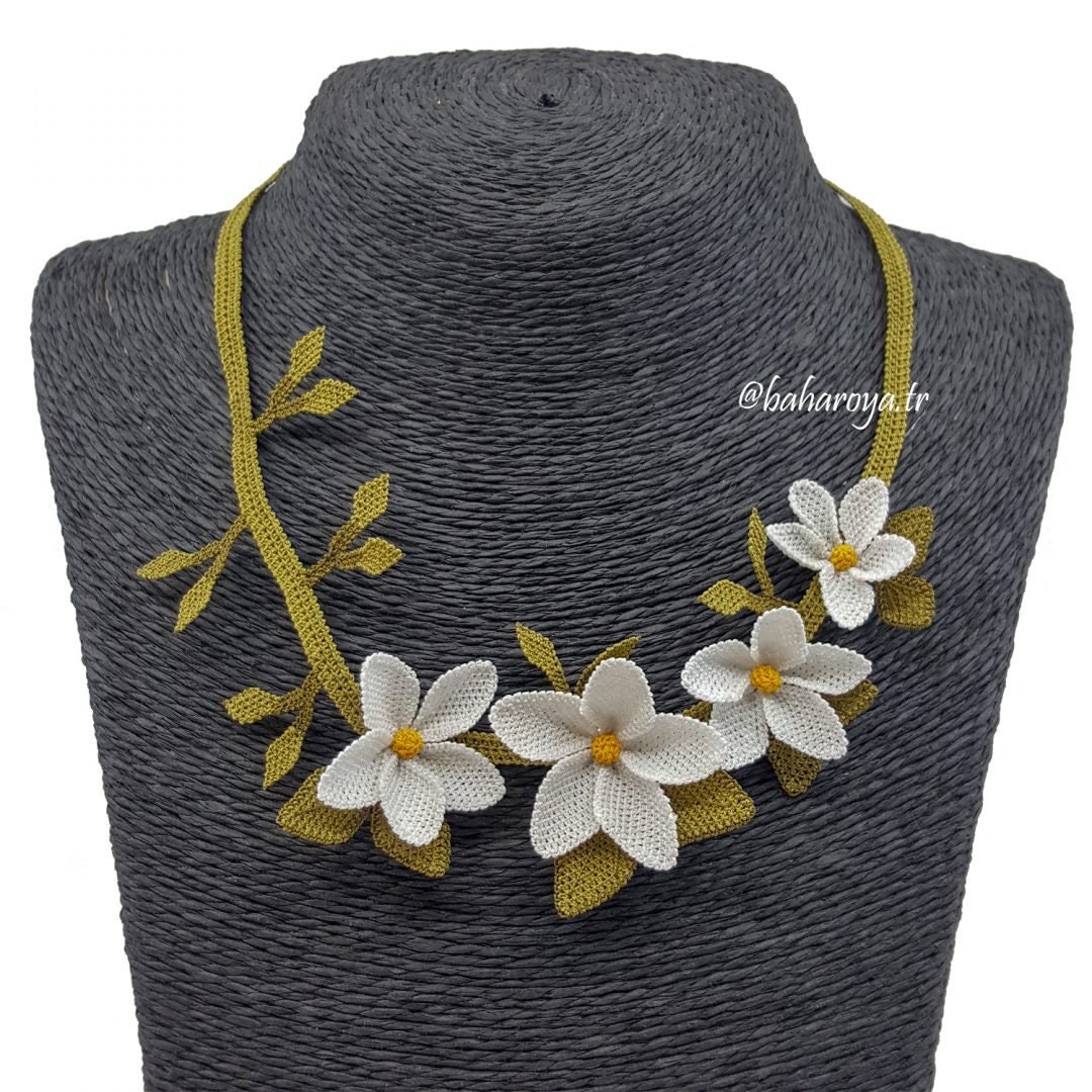 Turkish Oya Needle Lace Nurgül Necklace White by Bahar Oya Etsy