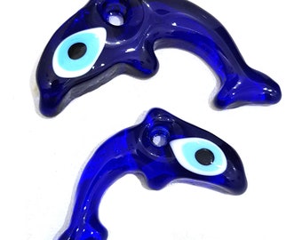 Glass Dolphin Evil Eye Amulet (2 Sizes) | Home Sweet Home | Good Luck | Protection | Nazar Boncuğu