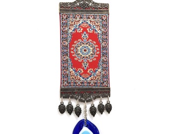 Evil Eye Miniature Carpet Woven Wall Hanging No: 5 | Home Decor | Kilim | Rug | 10 cm Tapestry Wall Decor