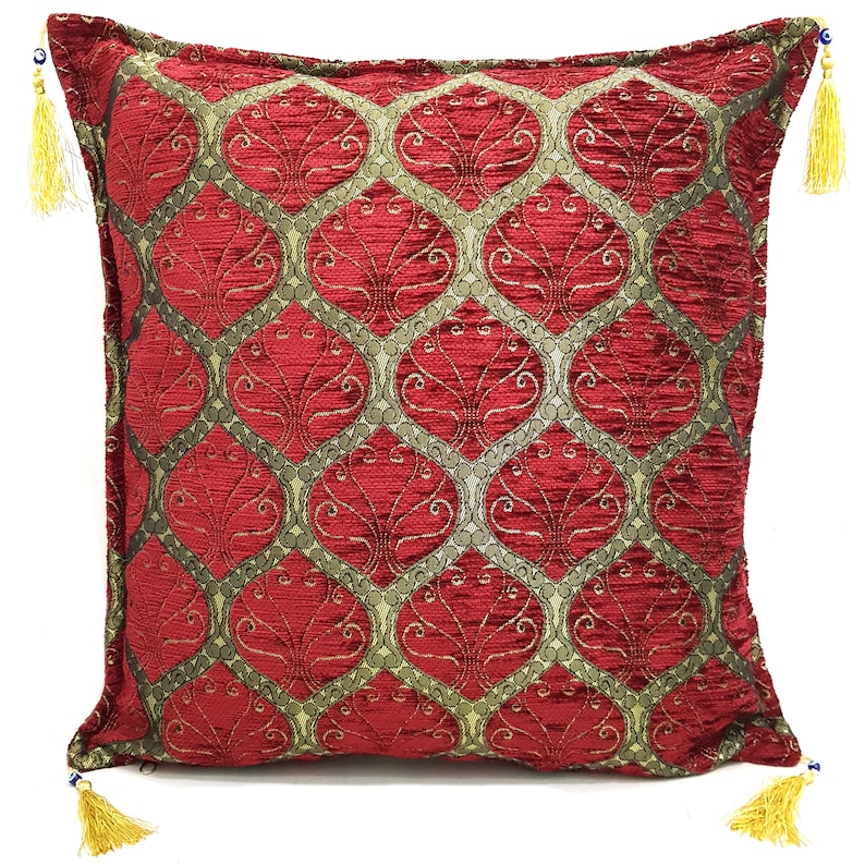 Traditional Turkish Decorative Cushion Covers / Decorative Pillow Covers 18 x 18 45x45 cm With Tassel Peacock Design Throw Pillow Cover Red