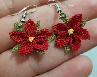 Needle Lace Turkish Oya Flower Earrings | Crochet & Needle Lace Art by Bahar Oya