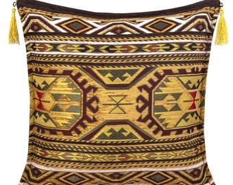 Ottoman Kilim Design Decorative Cushion Covers / Decorative Pillow Covers 18" x 18" (45x45 cm) With Tassel No: 2 | Throw Pillow Cover