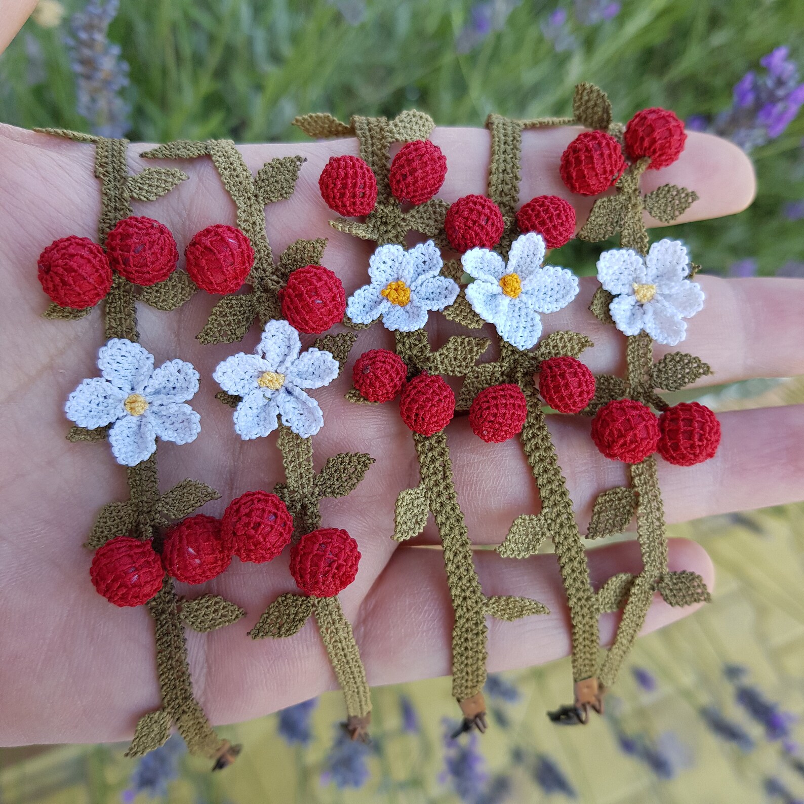 Needle Lace Handmade Turkish Crochet Oya Cherry With Flower Etsy
