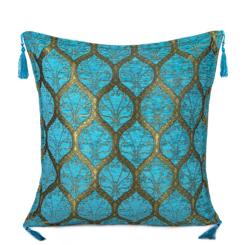 Traditional Turkish Decorative Cushion Covers / Decorative Pillow Covers 18 x 18 45x45 cm With Tassel Peacock Design Throw Pillow Cover Turquoise