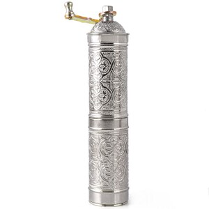 Authentic Turkish Spice Mill TALL Pepper Shakers Grinder Salt Mill Coffee Mill by Bahara Oya Christmas Gift Housewarming Gift Silver