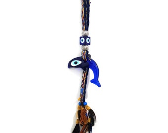 Glass Evil Eye Dolphin Amulet Felt Wall Hangings No: 3302 | Good Luck | Protection | Nazar Boncuğu - Housewarming Gift - Christmas Gift