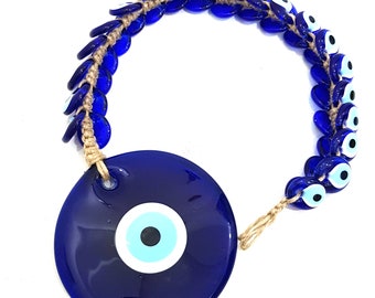 41 pcs Glass Evil Eye Wicker Macrame Amulet Wall Hangings (1 Big + 40 Small Evil Eyes) | Good Luck | Protection | Nazar Boncuğu