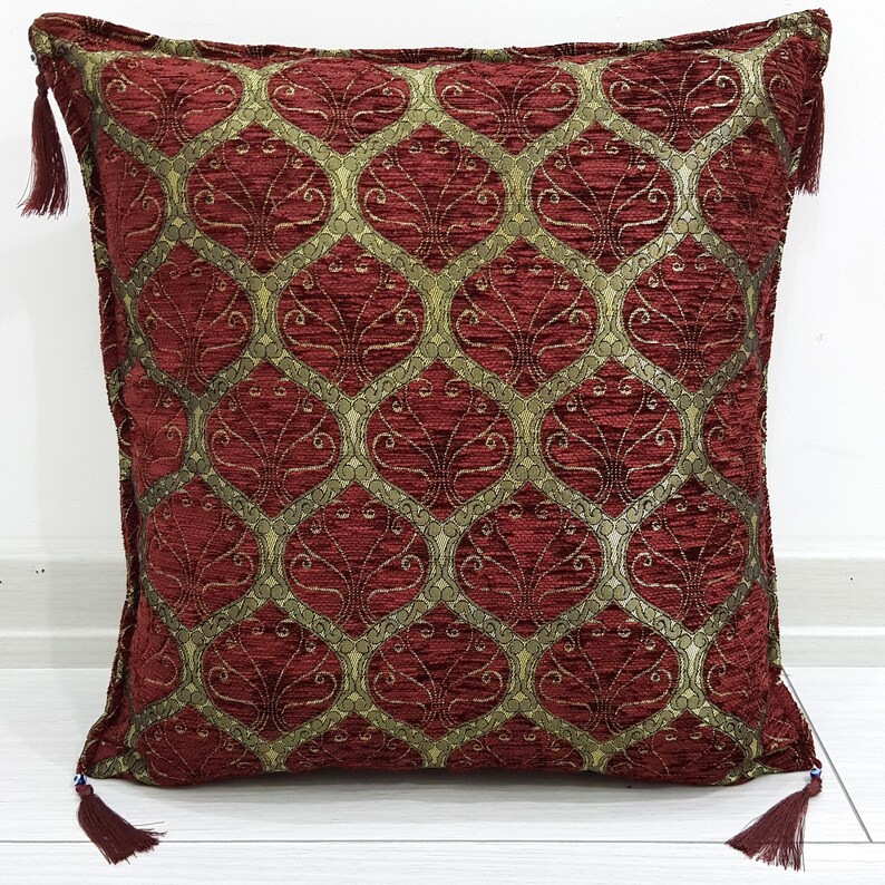 Traditional Turkish Decorative Cushion Covers / Decorative Pillow Covers 18 x 18 45x45 cm With Tassel Peacock Design Throw Pillow Cover Burgundy