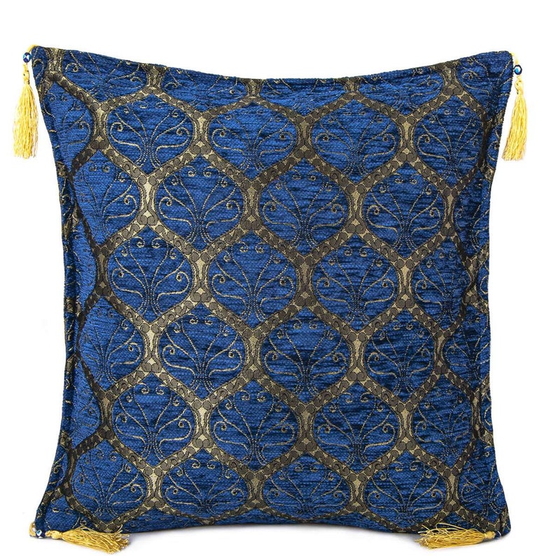 Traditional Turkish Decorative Cushion Covers / Decorative Pillow Covers 18 x 18 45x45 cm With Tassel Peacock Design Throw Pillow Cover Blue