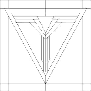 Peut inclure: Un motif géométrique noir et blanc avec une forme triangulaire et de multiples lignes formant un motif.