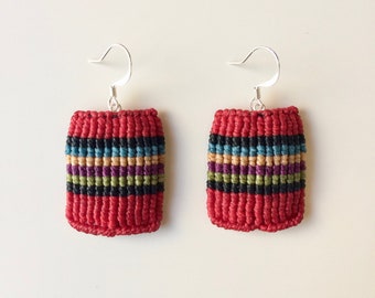 Unique Gift Macrame Earrings - Red Earrings - Multicoloured Earrings