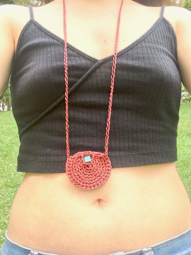 Crochet Pouch Necklace Cute Necklace Boho Necklace Treasure Pouch