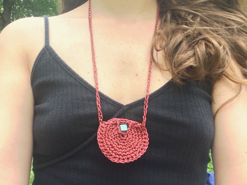 Crochet Pouch Necklace Cute Necklace Boho Necklace Treasure Pouch