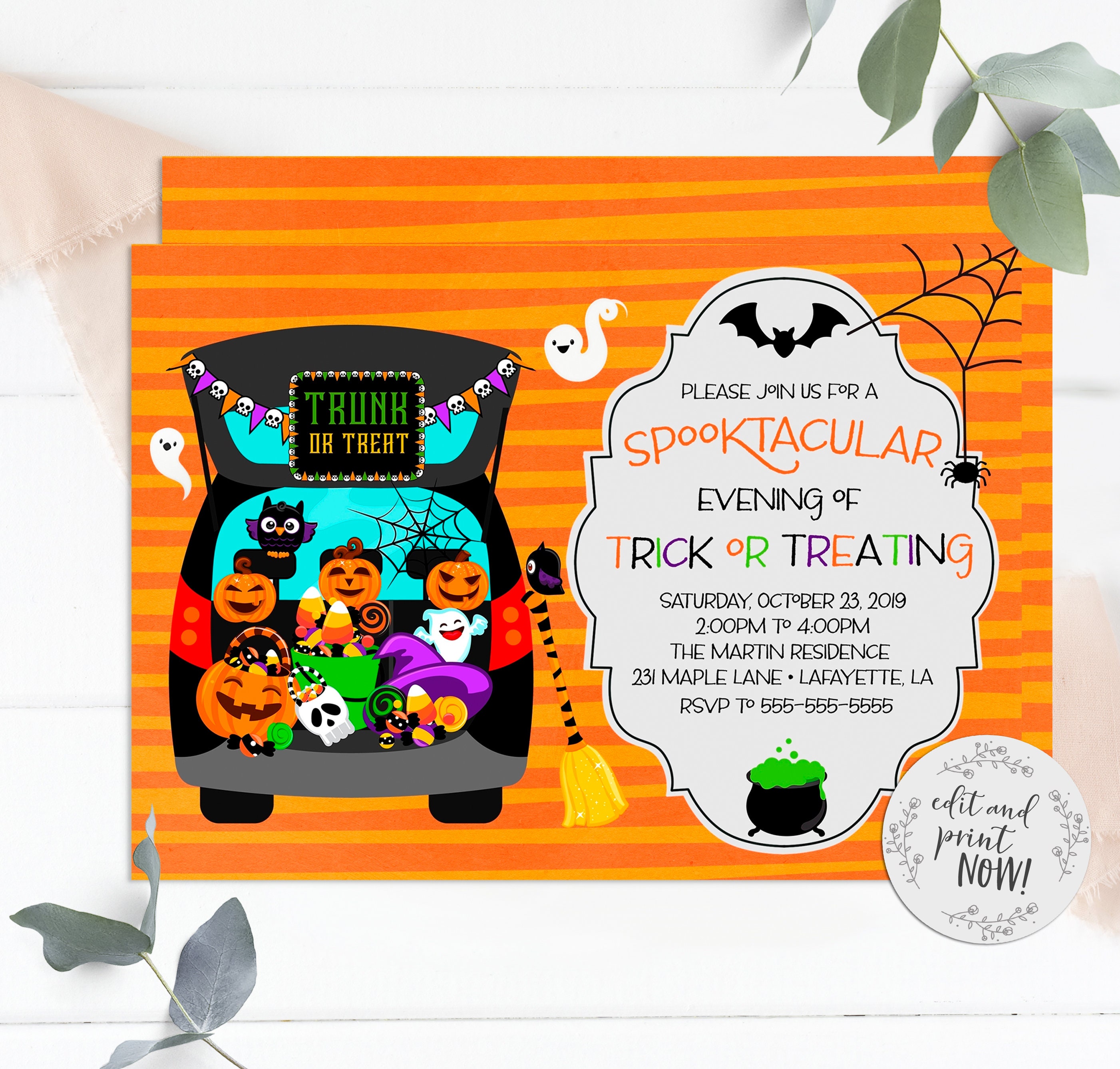 Trunk or Treat Halloween Party Invitations Instant Download | Etsy
