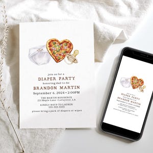 Pizza Baby Shower Invitation Template, Pizza Invite, Slice Slice Pizza Baby Invite, Pizza Baby Shower, Diaper Party Invite