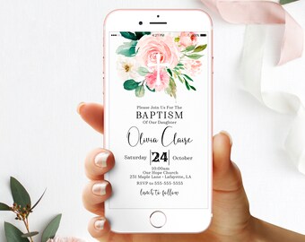 Editable Floral Baptism Text Message Invite • Baptism Evite • Baptism Invitation • Instant Download • Communion Invite • Digital Baptism