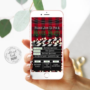 Christmas Movie Party Text Message Invitation • Holiday Movie Ticket Invitation • Personalize at home with Corjl • Movie Night Envite