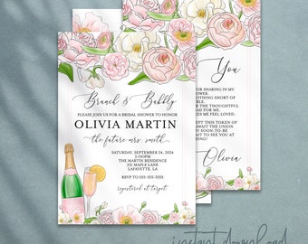 Brunch & Bubbly Bridal Shower Invitation, Gold and Blush Pink Bridal Shower Brunch, Champagne Brunch, Champagne Invitation