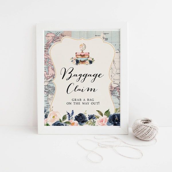 Adventure Awaits Baggage Claim Sign Travel Shower Bridal Shower Sign, Wanderlust Sign, Download and Print Today • MB29