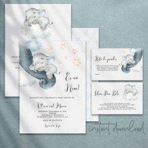 Es Niño Invitación, Spanish Boy Invitation, Elephant Baby Shower, Elefante Invitación Para Niño, Spanish Invitation, Instant Download
