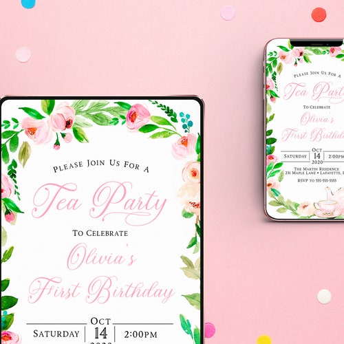 Floral Tea Party Text Message Invitation Tea Party Birthday Etsy