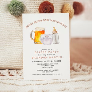 Beer and Diaper Party Baby Shower Invite, Man Shower, Dadchelor Template, Dudes and Diapers Electronic Invitation, Text Evite, Editable
