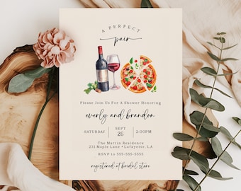 The Perfect Pair Couples Shower Invitation, Pizza and Wine Printable Editable Template, Wedding Shower, Custom Engagement Party