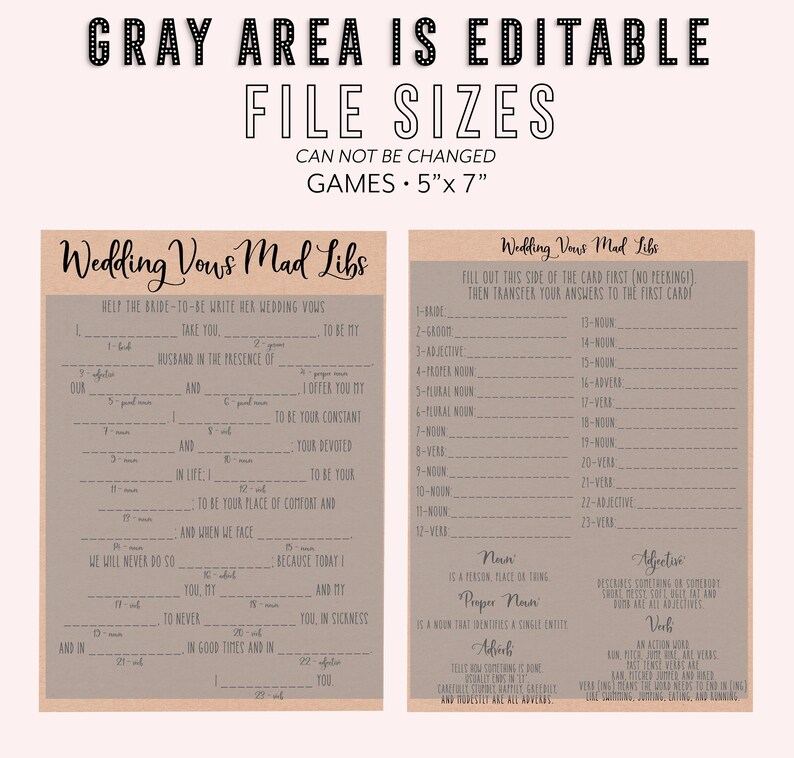 Wedding Vows Mad Libs Printable Funny Bridal Shower Game - Etsy