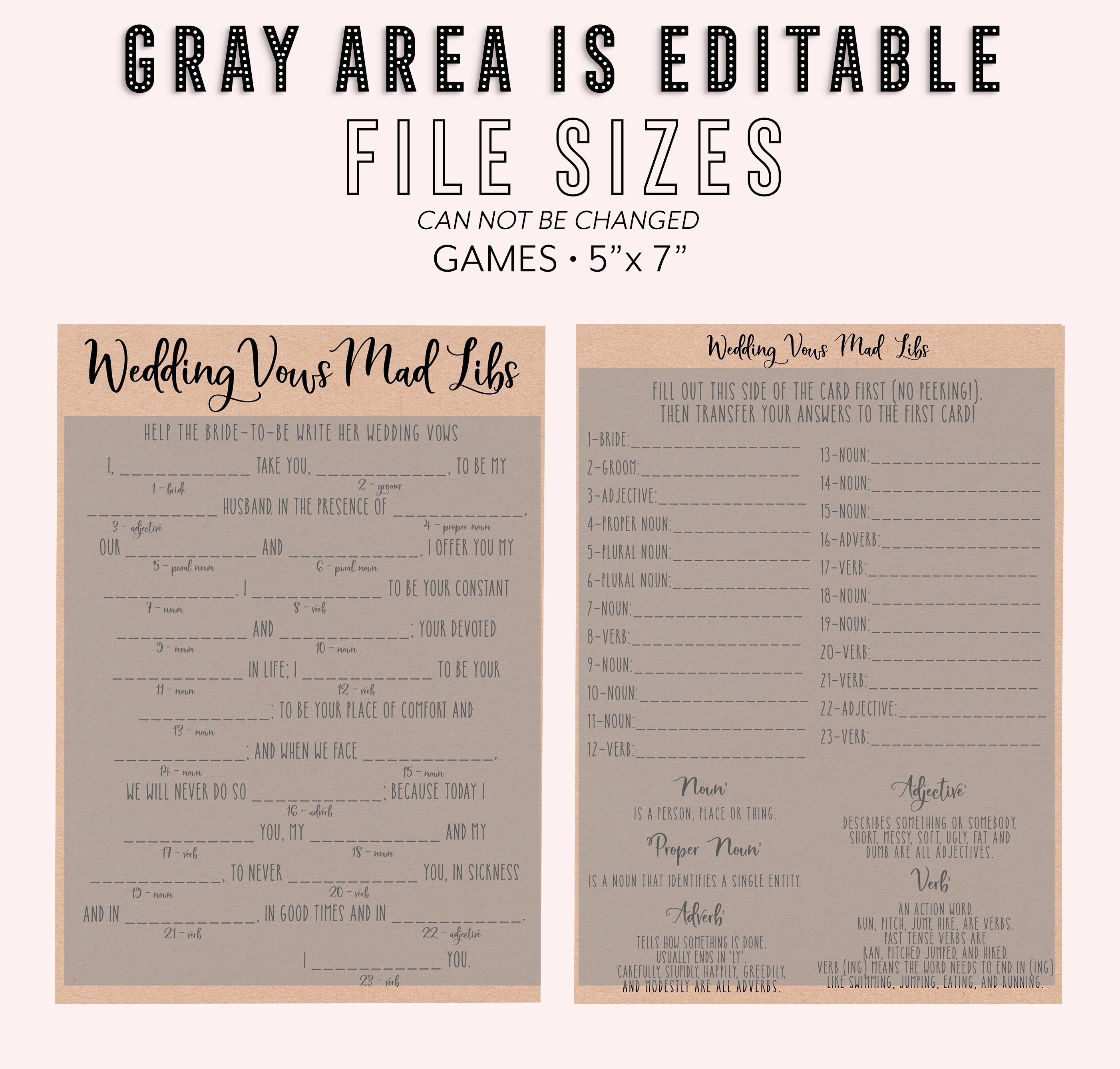 Wedding Vows Mad Libs Printable Funny Bridal Shower Game - Etsy