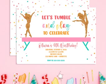 Gymnastic Invitations, Gymnastics Birthday Invitation, Jump Invitations, Tumbling Invitation • Edit Today • Instant Access!