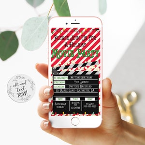 Christmas Movie Party Text Message Invitation • Holiday Movie Ticket Invitation • Personalize at home with Corjl • Movie Night Envite