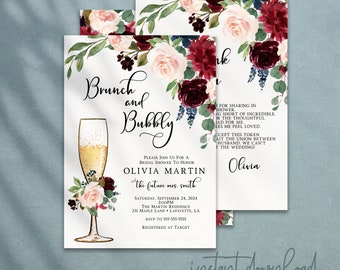 Brunch and Bubbly Bridal Shower Invitation, Wedding Shower Invite, Birthday Brunch, Printable Invitation, Edit and Print Today • MCP18