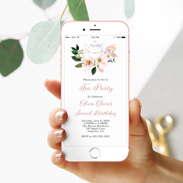 Text Message Floral Tea Party Invitation, Tea Party Birthday Invitation, Birthday Evite, Tea Party Invitations, Edit and Send Today!