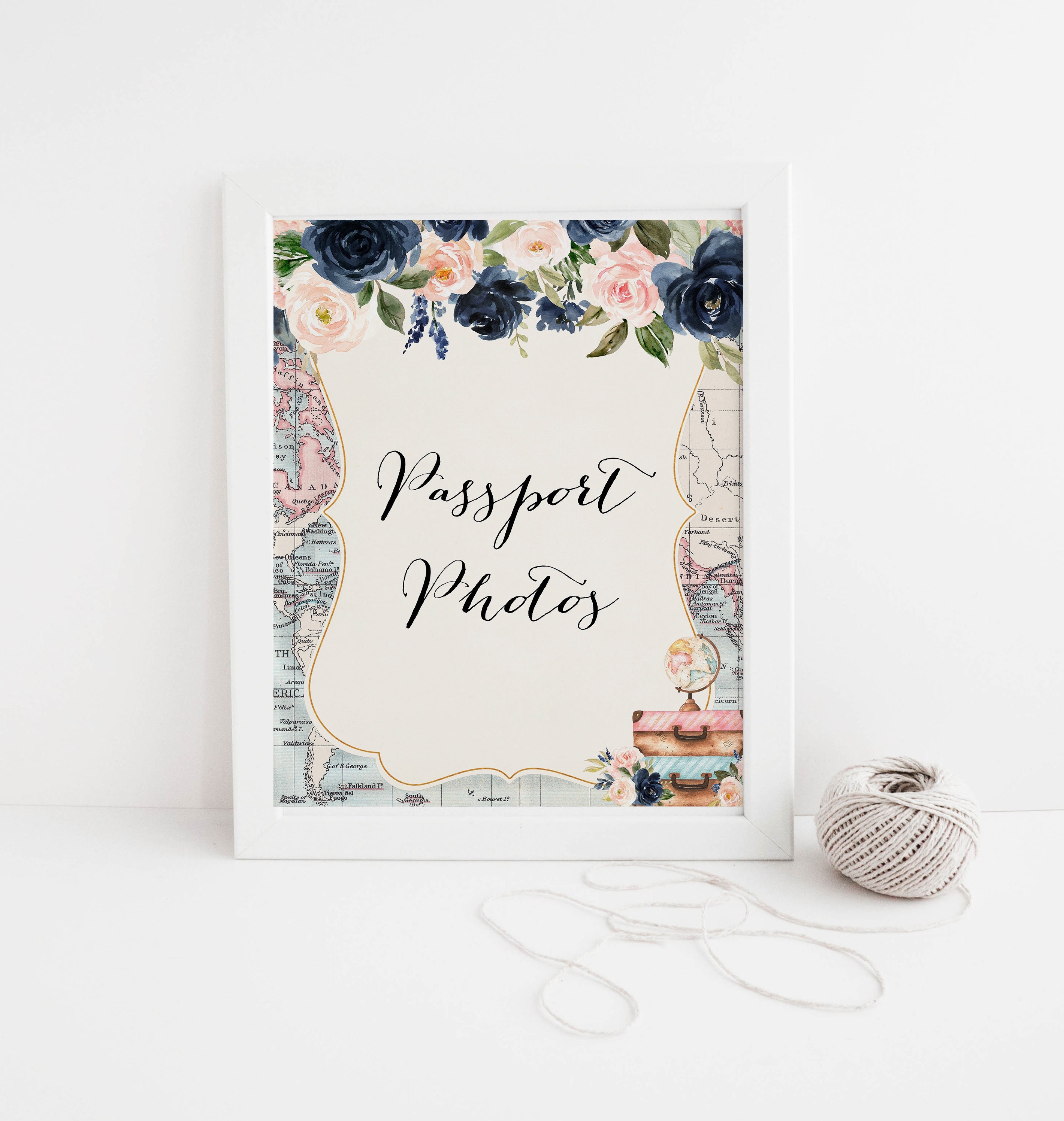 Passport Photos Sign Travel Shower, Adventure Awaits Bridal Shower Sign, Wanderlust Sign, Download and Print Today • MB29
