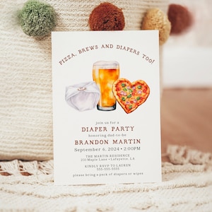 Pizza and Brews Baby Shower Invitation Template, Pizza Invite, Slice Slice Pizza Baby Invite, Pizza & Beer Invite, Diaper Party Invite