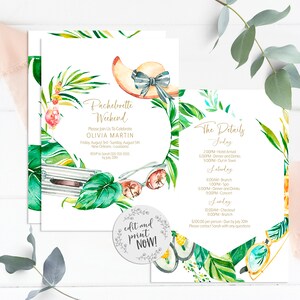 Tropical Bachelorette Party Invitation with Itinerary, Girls Weekend Invite, Instant Download, Edit and Print Today