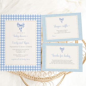 Blue Bow Baby Shower Invitation Template Printable, Baby Boy, Blue Coquette Baby Shower Invite, Baby Shower Invitation Boy Coquette Ribbon