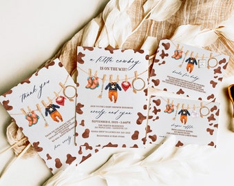 Editable A Little Cowboy Baby Shower Invitation, Wild West Baby Shower Invite, Brown Cowboy Baby Shower Invitation, Rodeo Baby Invite