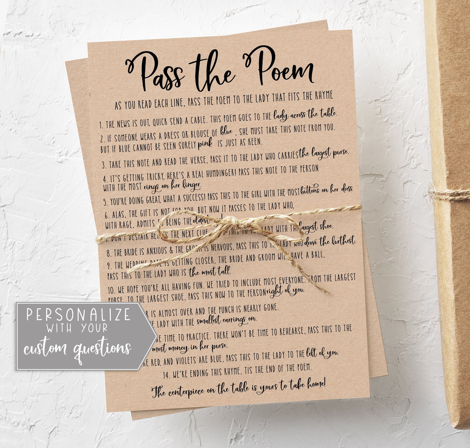 Pass the Poem Bridal Shower Game Rustic Kraft Bridal Shower - Etsy Hong ...