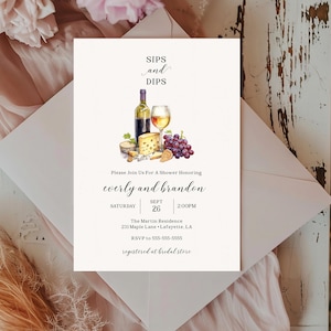 Faire-part modifiable vin et charcuterie, invitation vin et fromage, shower de bébé, invitation soirée entre filles, faire-part d&#39;anniversaire vin
