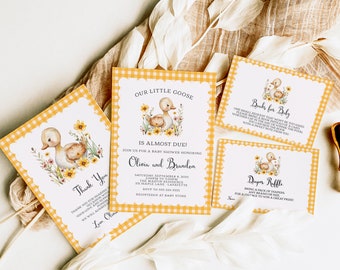 Kleine Gans-Baby-Dusche-Bundle, Dumme Gans-Baby-Dusche-Einladung, Gänse-Dusche Evite, Instant Download, Bücher für Baby, Windel-Verlosung