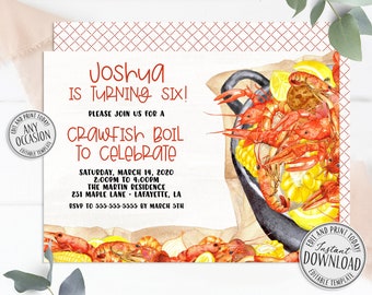 Crawfish Boil Invitations, Crawfish Boil Birthday Invitation, Annual Crawfish Boil Invitation, Instant Download Crawfish Boil Invitation