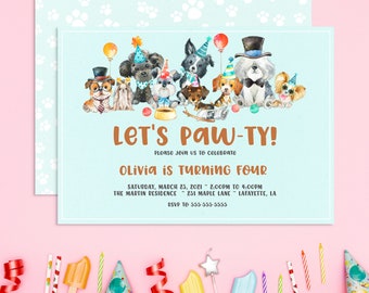 Dog Birthday Invitation, Puppy Party Invitation, Editable Puppy Dog Birthday Invitation, Come Sit Stay Puppy Dog Invite, Instant Access