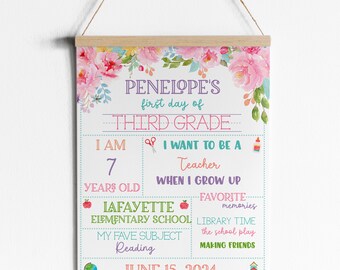 Floral First Day of School Sign, Editable First Day of School Sign, Girl First Day of School Sign, Instant Download