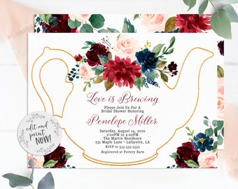 Bridal Shower Tea Party Invitation Template, Baby Shower, Tea Party Birthday Invitations, Bridal Shower Invitations, Edit and Print Today!