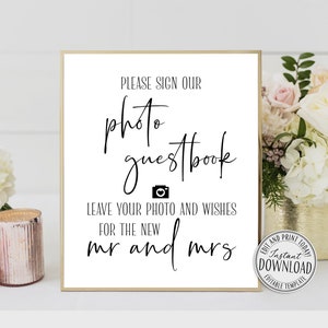 Photo Guest Book Sign, Wedding Photo Guestbook Sign, Photo Guestbook Printable, Wedding Reception, Instant Download • Print50