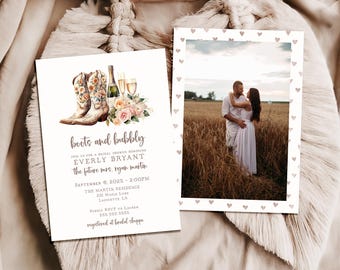 Boots and Bubbly Bridal Shower Invitation, Western Cowgirl Editable Template, Digital Invitation Instant Download, Corjl