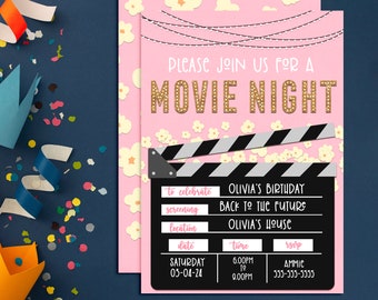 Movie Invitation, Movie Party, Movie Birthday, Girl Birthday Invitation, Girl Movie Invite, Movie Ticket, Movie Night • MCP205